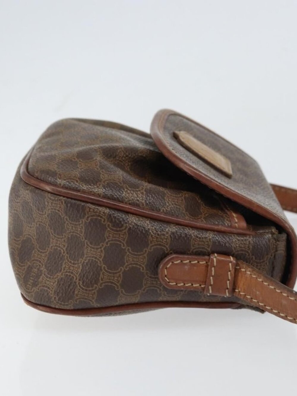 Authentic CELINE Macadam Canvas Shoulder Bag PVC Leather Brown Gold - Picture 10 of 16